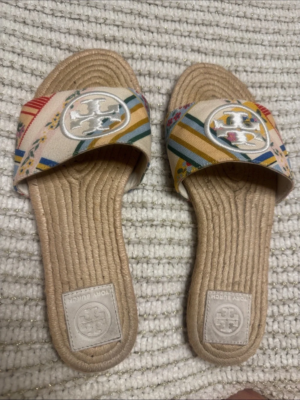 Tory Burch Multistripe Canvas Espadrille Slide Sandals